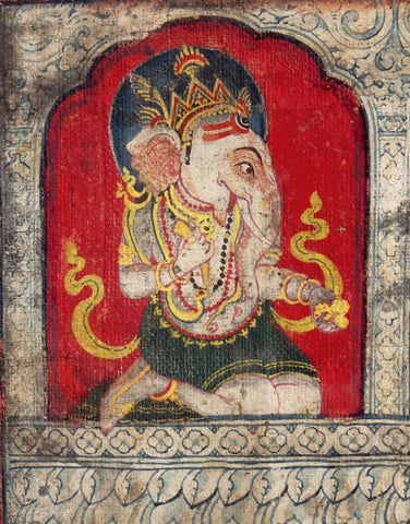 Lord Ganesha - 19 Century Indian Vintage Miniature Painting - Canvas Prints by Raghuraman