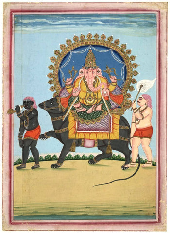 Lord Ganesha - Indian Vintage Miniature Painting - Canvas Prints by Raghuraman