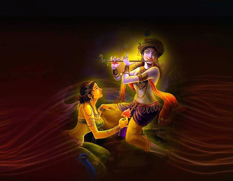 Lord Krishna Playing Flute with Radha - Canvas Prints by Raghuraman