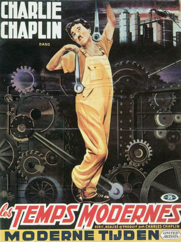Modern Times (Temps Modernes) - Charlie Chaplin - French Release - Hollwood Movie Poster - Large Art Prints by Jerry