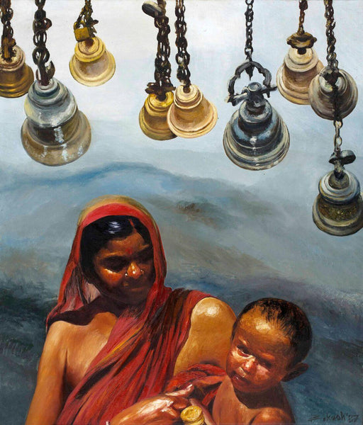 Mother And Child - Bikas Bhattacharji - Indian Contemporary Art Painting - Art Prints