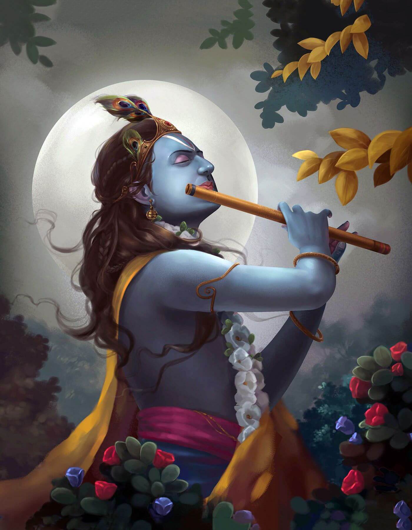 Wallpaper ID 519346  digital composite young adult leisure activity  night Lord Krishna front view radha people illuminated obscured face  flute krishna lord radh free download