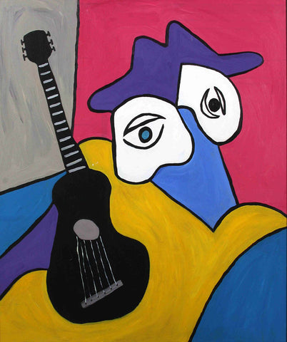Musician And His Black Guitar - Canvas Prints by Christopher Noel