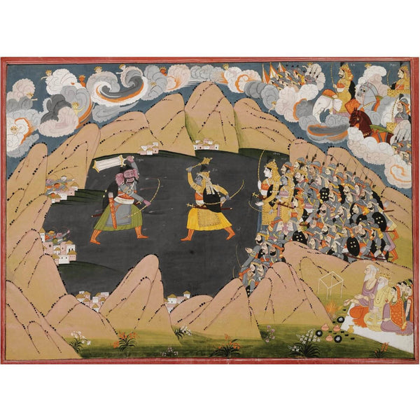 Indian Miniature Art - Krishna Battles The Demon Nikumbha - Art Prints