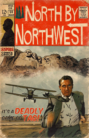 North by North West - Cary Grant - Alfred Hitchcock - Classic Hollywood Movie Fan Art Poster - Posters