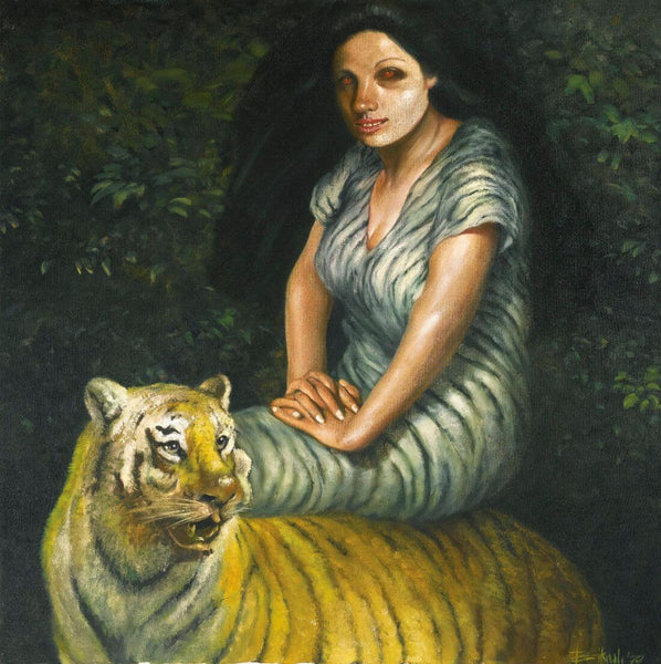 On The Tiger - Bikas Bhattacharji - Indian Contemporary Art Painting - Posters