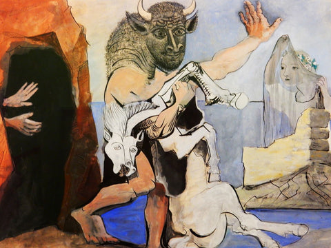 Minotaur Mare Died Before a Cave and Face An Au Veil - Large Art Prints by Pablo Picasso