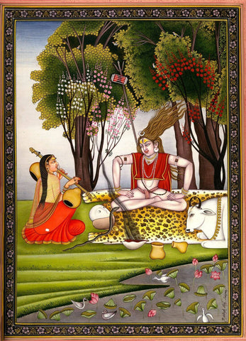 Parvati Playing a Veena For Yogi Shiva - Chamba Pahari School - Indian Art Painting - Posters by Indian Art
