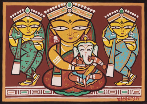 Parvati and Ganesh - Jamini Roy - Posters by Jamini Roy