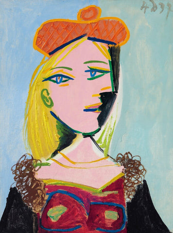 Woman With Orange Beret And Fur Collar Marie-Thérèse (Femme au béret orange et au col de fourrure)- Pablo Picasso - Framed Prints by Pablo Picasso