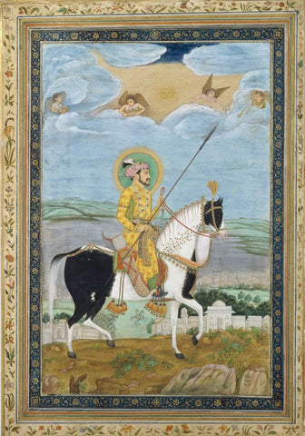 Portrait Of Shah Jahan On Horseback -Vintage Indian Miniature Art Painting - Posters by Miniature Vintage