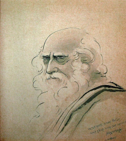 Portrait of Rabindranath Tagore by Kosetsu Nosu With Tagores Autographed Poem - Posters by Rabindranath Tagore