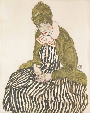 Portrait of Edith Schiele with Striped Dress, Sitting - Life Size Posters