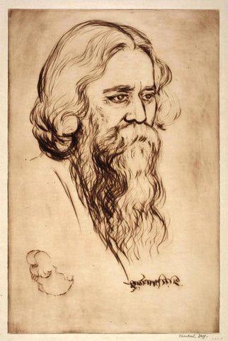 Portrait of Rabindranath - Mukul Dey - Bengal School - Indian Art Painting - Posters by Rabindranath Tagore