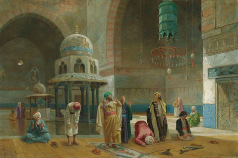 Prayer In The Mosque Of Sultan Hasan Cairo - Frederick Goodall - Orientalist Art Painting by Frederick Goodall