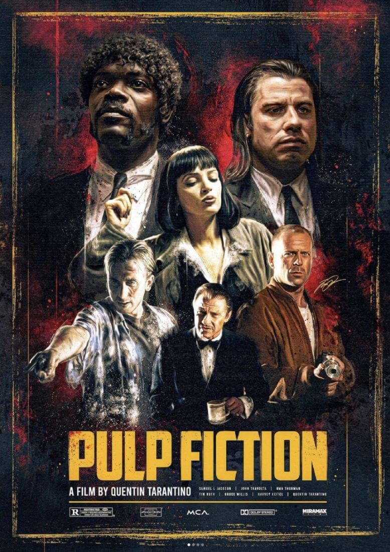 Pulp Fiction Movie Poster - Quentin Tarantino John Travolta Samuel Jackson  Uma Thurman Tim Roth Bruce Willis Crime Film Wall Art Living Room Decor
