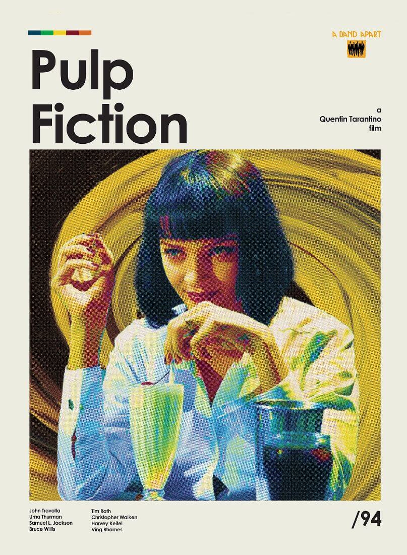 Pulp Fiction Movie Poster - Quentin Tarantino John Travolta Samuel Jackson  Uma Thurman Tim Roth Bruce Willis Crime Film Wall Art Living Room Decor