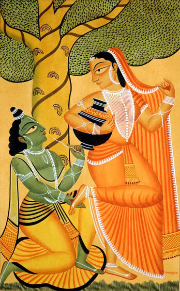 Radha Krishna - Kalighat School Of Art - Painting - Canvas Prints