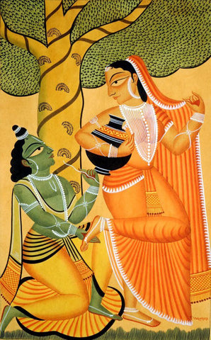 Radha Krishna - Kalighat School Of Art - Painting - Framed Prints