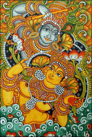 Radha Krishna - Kerala Mural - Folk Art Painting - Posters