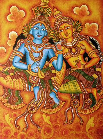 Radha Krishna  - Kerala Mural Painting - Indian Folk Art - Life Size Posters