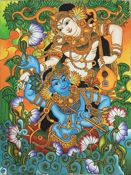 Radha Krishna - Kerala Mural Painting - Large Art Prints