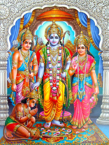 Ram Darbar - Ram Laxman Sita and Hanuman - Ramayan Art Painting - Canvas Prints by Kritanta Vala