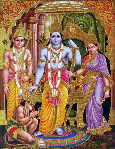 Ram Darbar - Ram Laxman Sita and Hanuman - Ramayan Painting Poster - Canvas Prints by Kritanta Vala