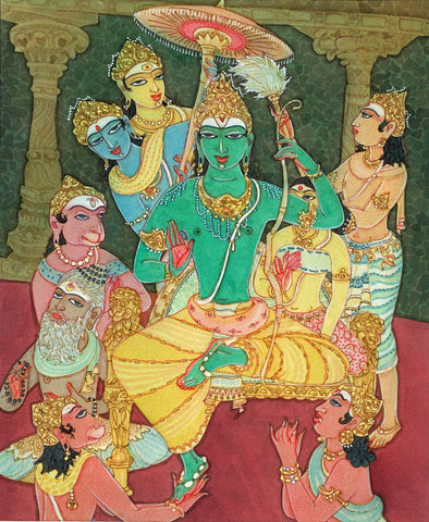 Ram Darbar Pattabhishekam - Ram Laxman Sita and Hanuman - Ramayan Art Famous Painting - Canvas Prints by Kritanta Vala