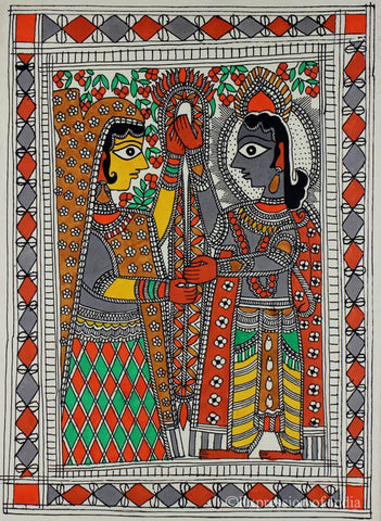 Ram Sita Wedding - Madhubani Painting - Canvas Prints by Kritanta Vala