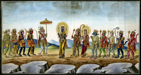 Rama And The Monkey Chiefs - Indian Miniature Painting From Ramayana - Vintage Indian Art - Canvas Prints by Kritanta Vala