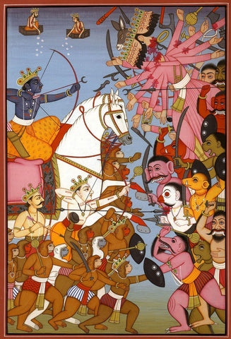 Rama Defeating Ravana In Battle - Vintage Indian Art From The Ramayana - Canvas Prints by Kritanta Vala