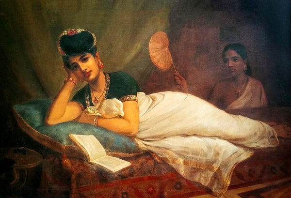 Reclining Nair Lady - Raja Ravi Varma - Indian Art Masterpiece Painting - Posters