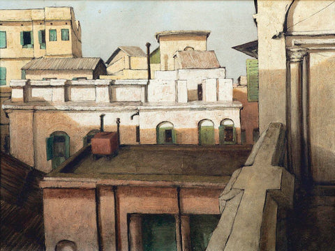 Rooftops 1- Bikas Bhattacharji - Indian Contemporary Art Painting - Framed Prints