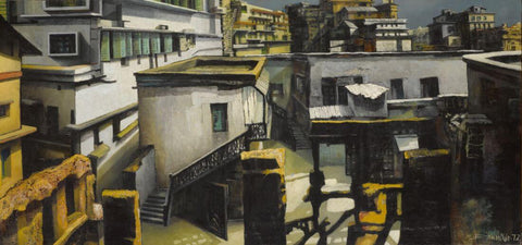 Rooftops 2- Bikas Bhattacharji - Indian Contemporary Art Painting - Canvas Prints