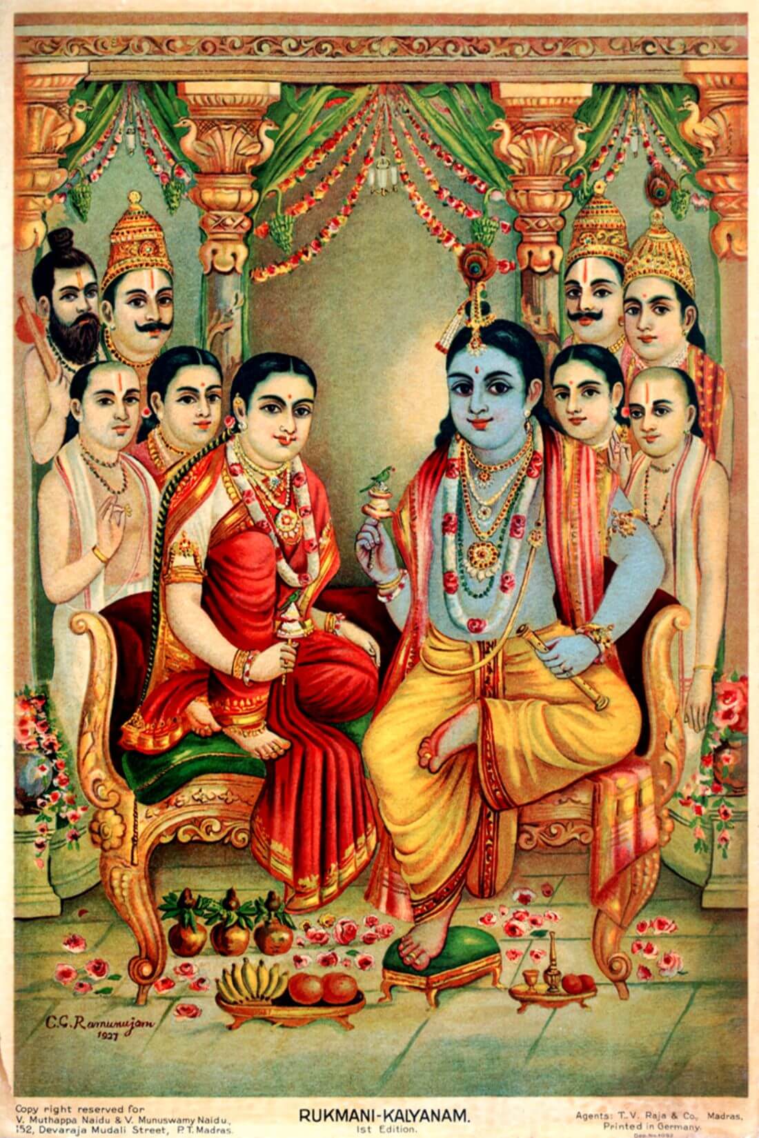 https://www.tallengestore.com/cdn/shop/products/RukmaniKalyanam-CGRamanujam-RaviVarmaPressOleographPrint-IndianKrishnaPainting.jpg?v=1617444225