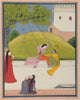 Samyoga - Krishna And Radha On A Swing - Guler School c1820 - Vintage Indian Miniature Art Painting - Large Art Prints