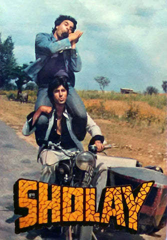 Sholay - Amitabh Bachchan And Dharmendra - Bollywood Classic Hindi Movie Poster - Framed Prints