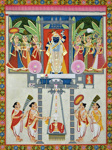Shrinathji Darshan - Nathdwara - Krishna Pichwai Indian Painting Canvas Print Rolled • 18x24 inches(On Sale - 25% OFF)