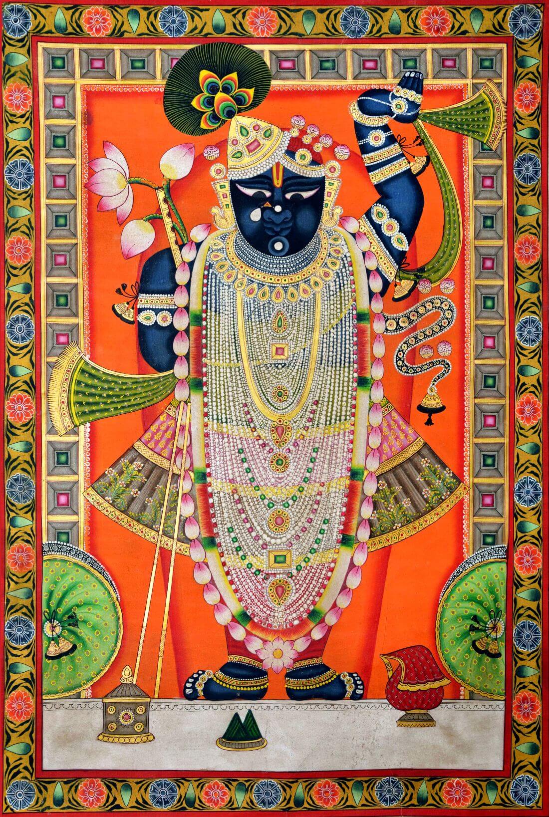 Shrinathji Rajbhog Swaroop Pichwai Painting Framed Prints by