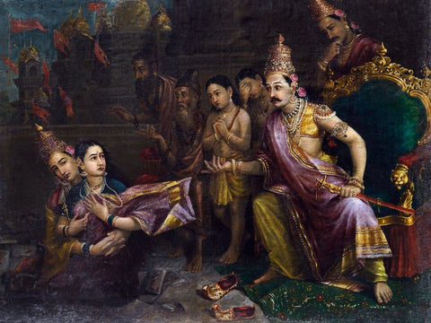 Sita Bhumi Pravesh - Raja Ravi Varma - Indian Masters Ramayan Painting - Canvas Prints by Raja Ravi Varma