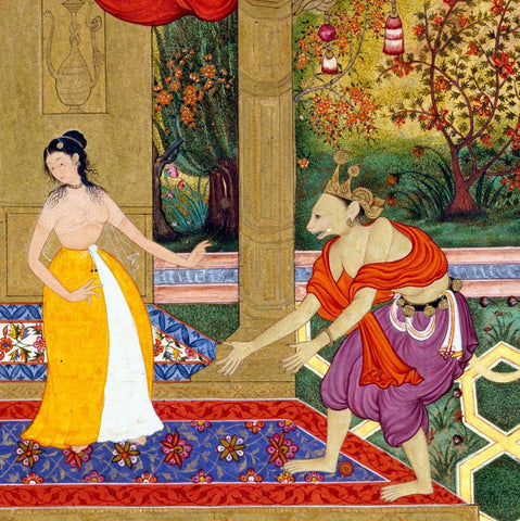 Sita Shies Away from Hanuman, Believing He is Ravana in Disguise - Canvas Prints by Raghuraman