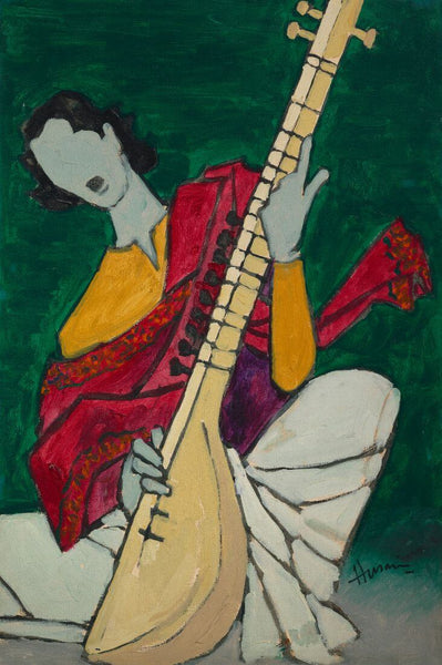 Sitar Player - Maqbool Fida Husain Painting - Framed Prints