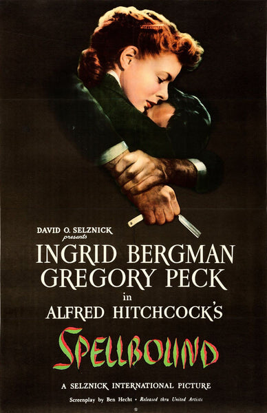 Spellbound - Ingrid Bergman - Gregory Peck - Alfred Hitchcock - Classic Hollywood Suspense Movie Poster - Art Prints