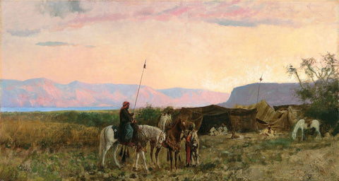 Sunset At Bedaween Encampment Near The Dead Sea - Edwin Lord Weeks - Vintage Orientalist  Painting - Canvas Prints by Edwin Lord Weeks