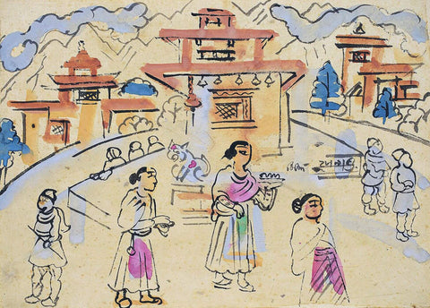 Temple - Benode Behari Mukherjee - Bengal School Indian Painting - Canvas Prints by Benode Behari Mukherjee