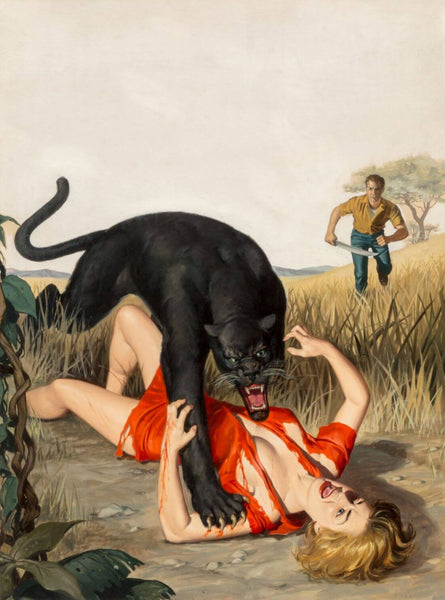 The Big Blonde and The Black Beast Ripper - Pulp Magazine Art Cover - Wil Hulsey Painting - Large Art Prints