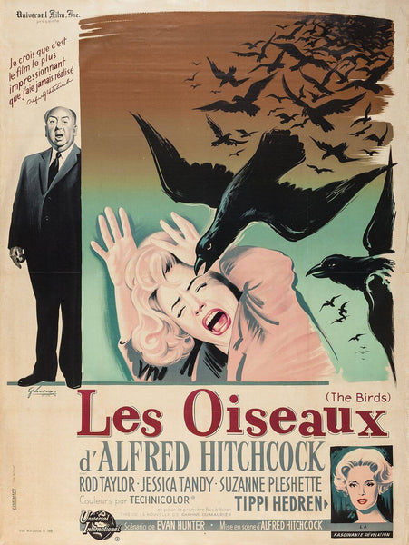 The Birds (Les Oiseaux - French Release) - Alfred Hitchcock Classic Suspense Film Poster - Framed Prints