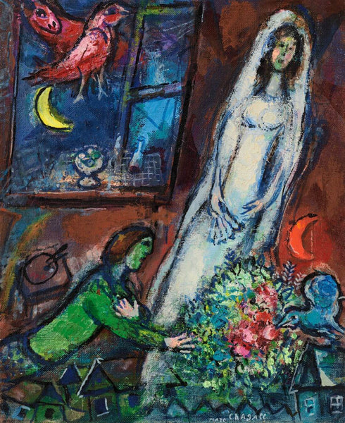 The Bride With A Bouquet In Front Of The Window (La Mariee Au Bouquet Devant La Fenetre)  - Marc Chagall - Surrealism Painting - Posters