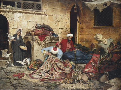 The Carpet Menders - Rudolf  Swoboda - Orientalism Art Painting - Life Size Posters